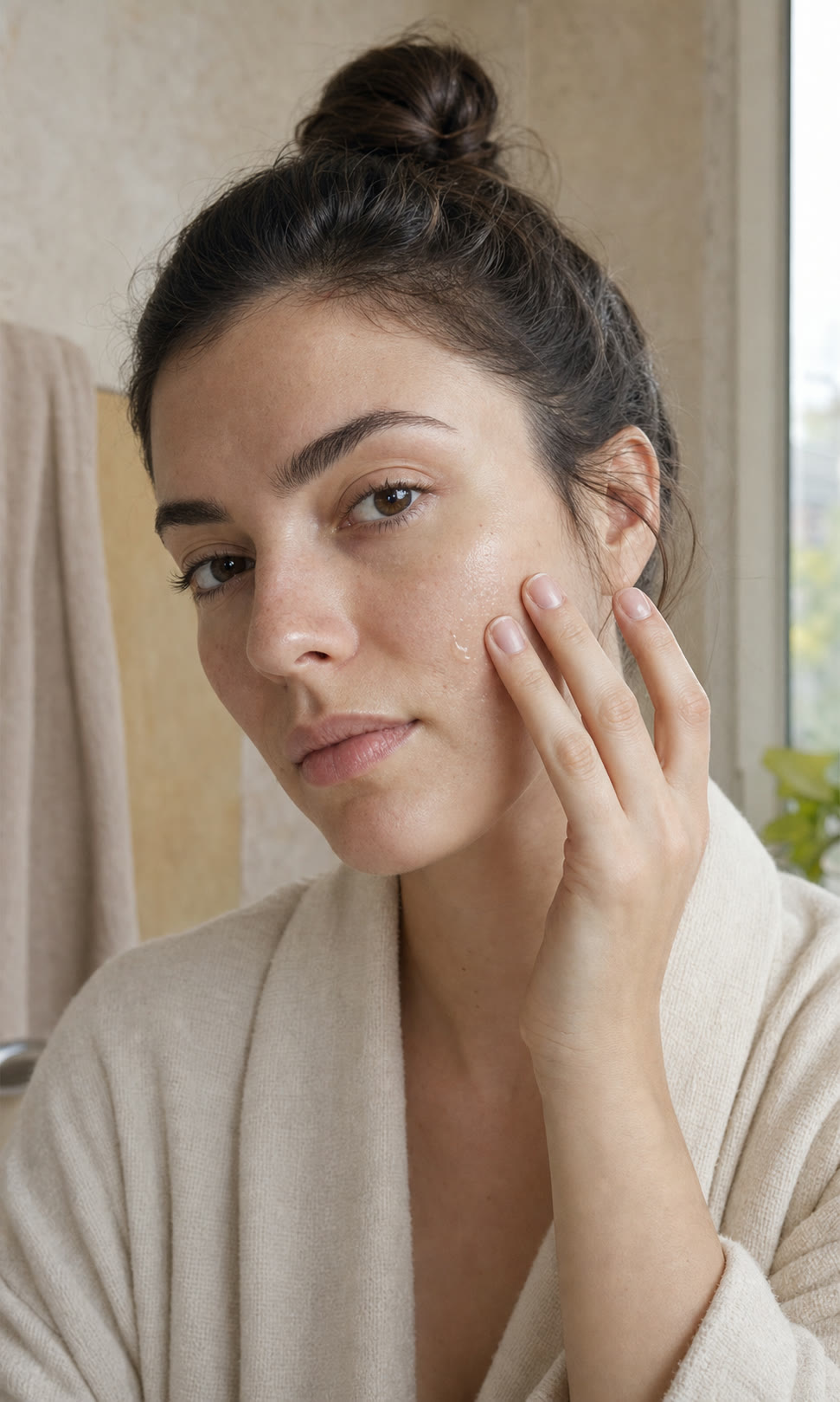 Българска жена нанася Laearra Niacinamide Serum върху лицето